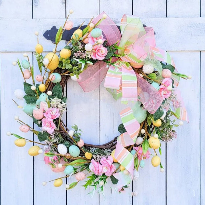 Easter Egg Wreath with Bow Ribbon Garland for Home Decor 2023-Orizon Depot