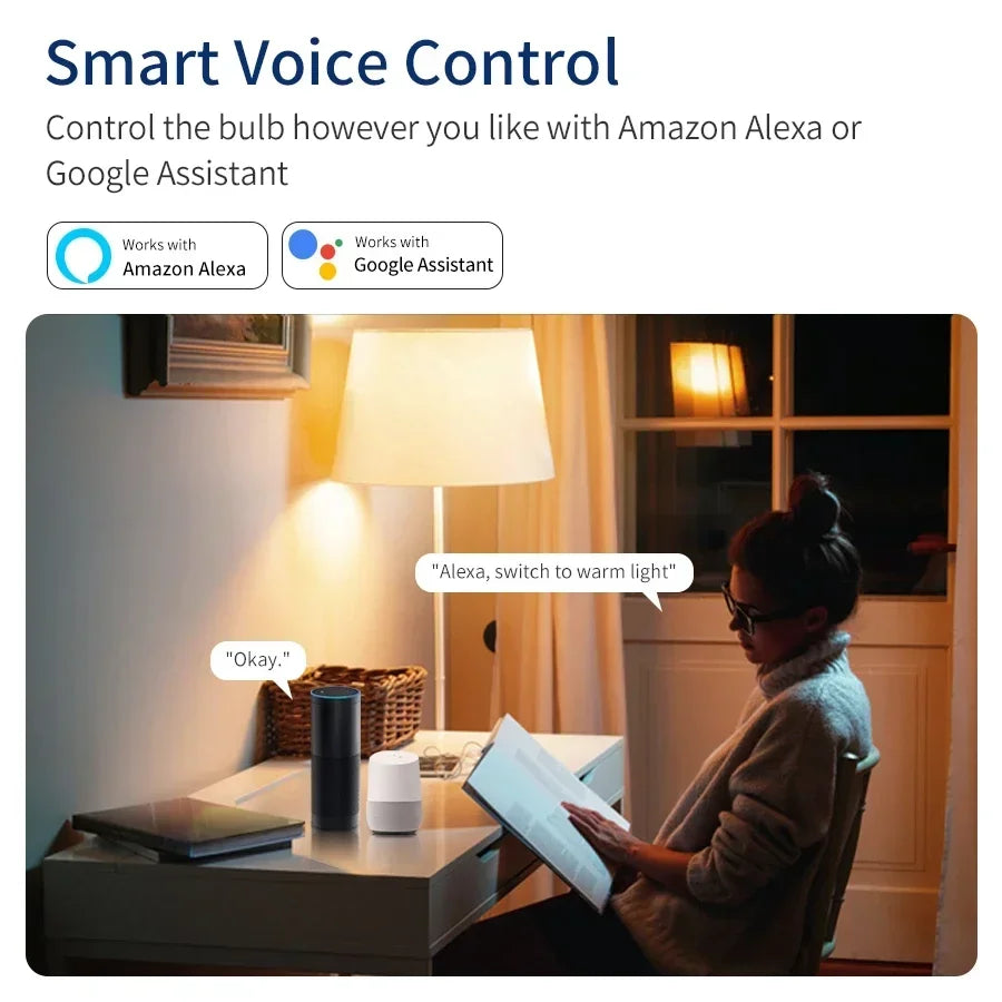Smart WiFi RGB LED Light Bulbs with Voice Control