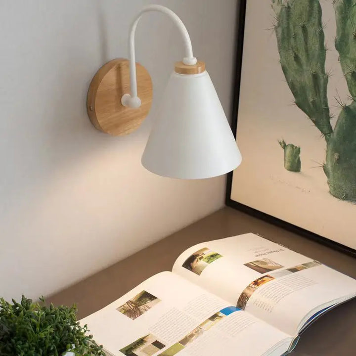 Scandinavian Wood and Iron Wall Light Fixture