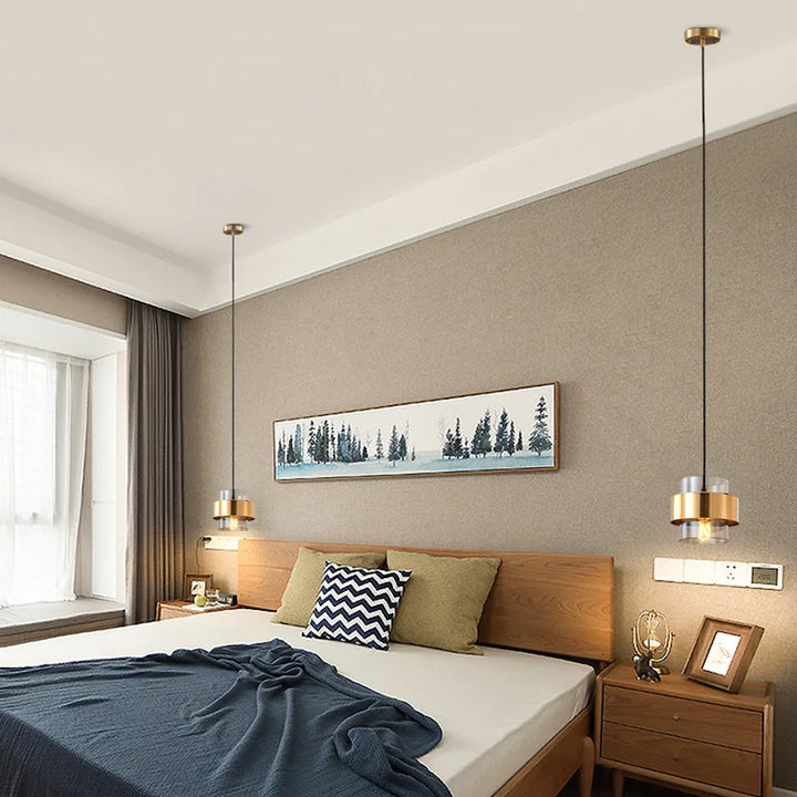 Modern Brass Cylinder Pendant Light | Nordic Glass Design