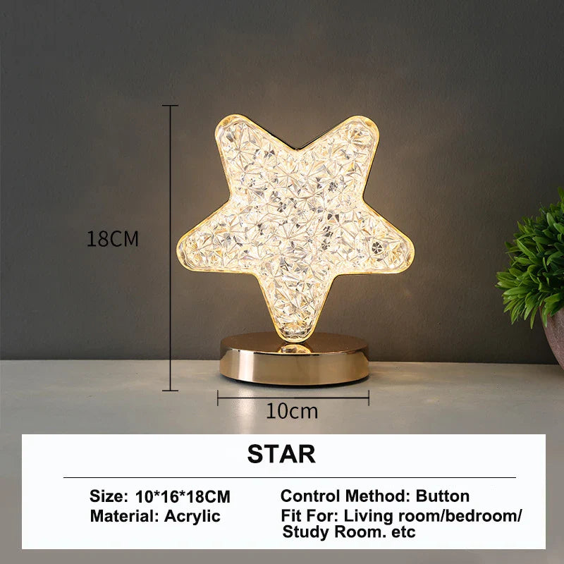 3D Crystal LED Night Light | Rechargeable Touch Dimming Lamp