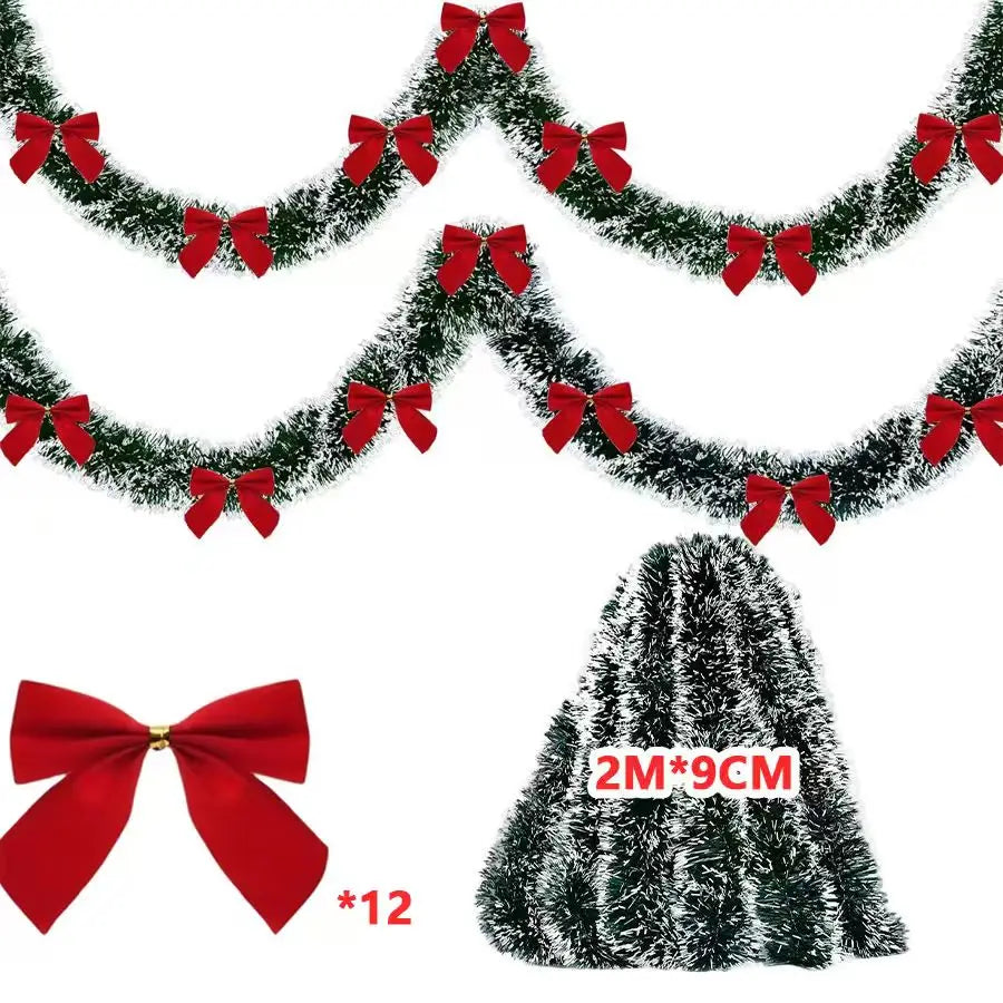 Christmas's 2/4/6/10M Green Tinsel Ribbons with Bow for Holiday Decor