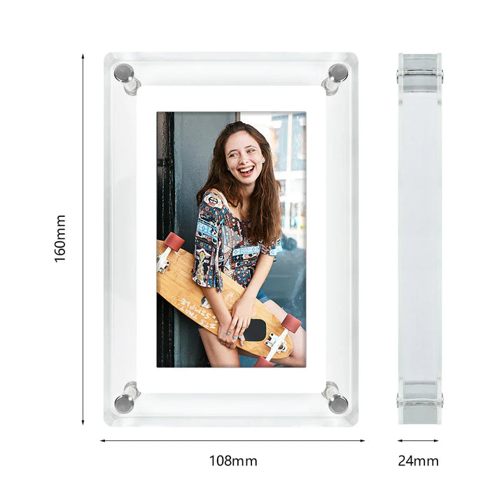 Portable Acrylic Digital Photo Frame with IPS Display and Battery