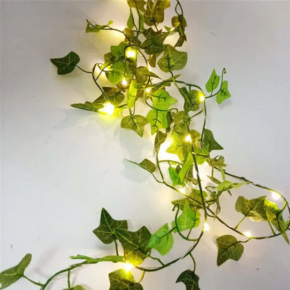 Christmas's + Battery-Powered Green Leaf Fairy Lights for Home Decor