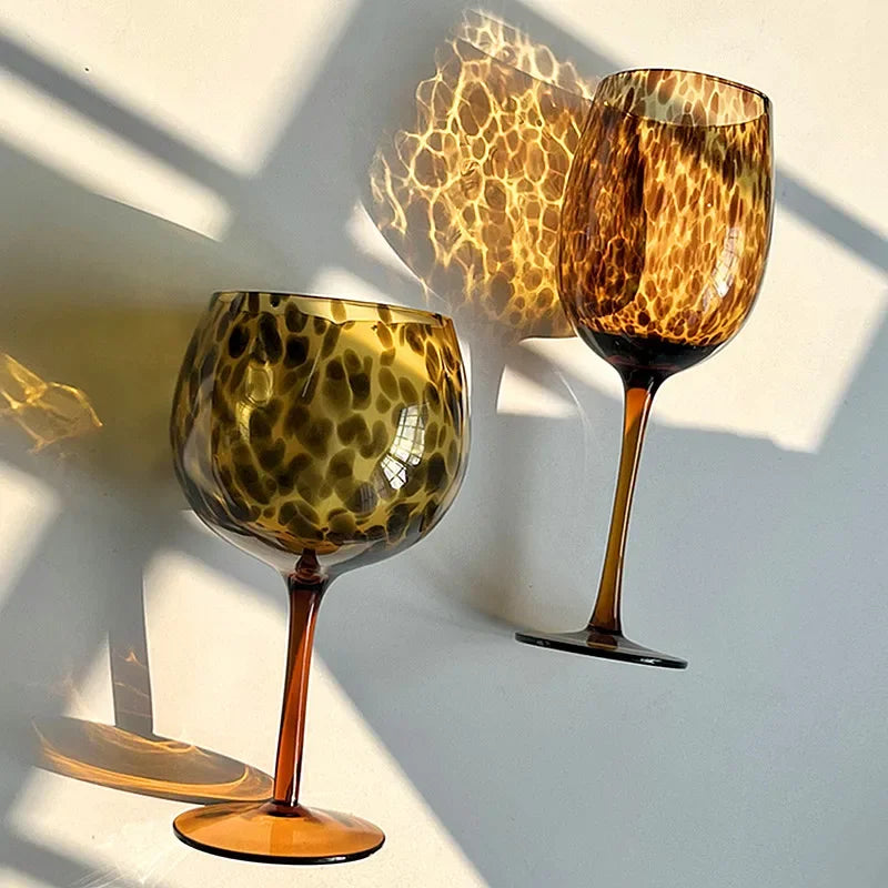 Vintage Amber Leopard-Print Wine Glass - Elegant Drinkware-Orizon Depot