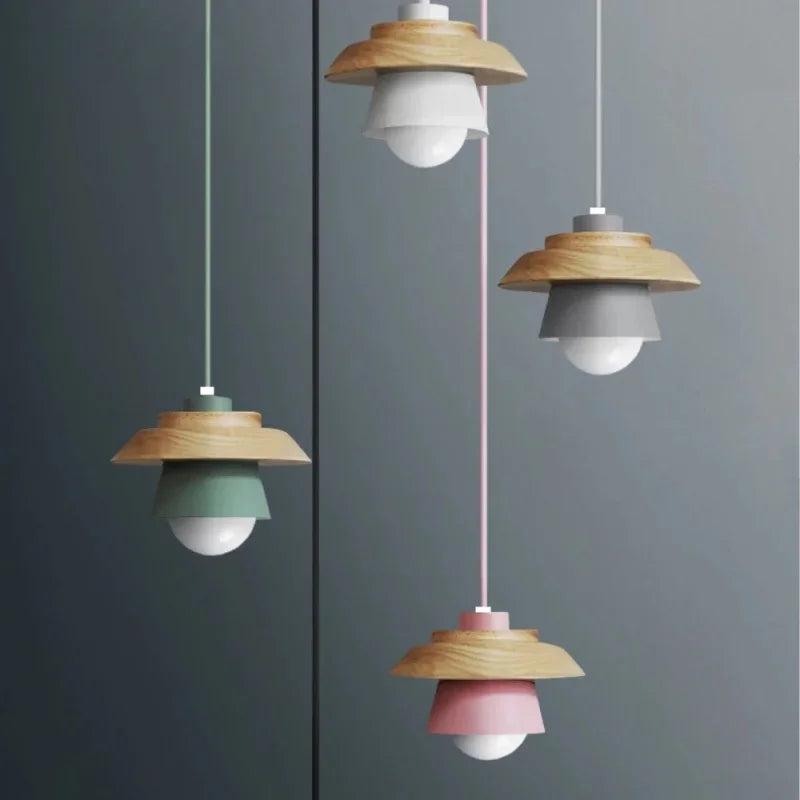 Colorful Macaron Design Nordic Wood Pendant Light