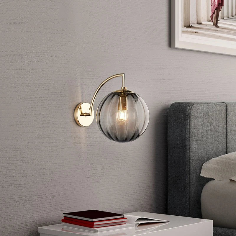 Contemporary Glass Ball Wall Light | Brass & Tinted Glass Finish