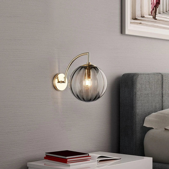 Contemporary Glass Ball Wall Light | Brass & Tinted Glass Finish