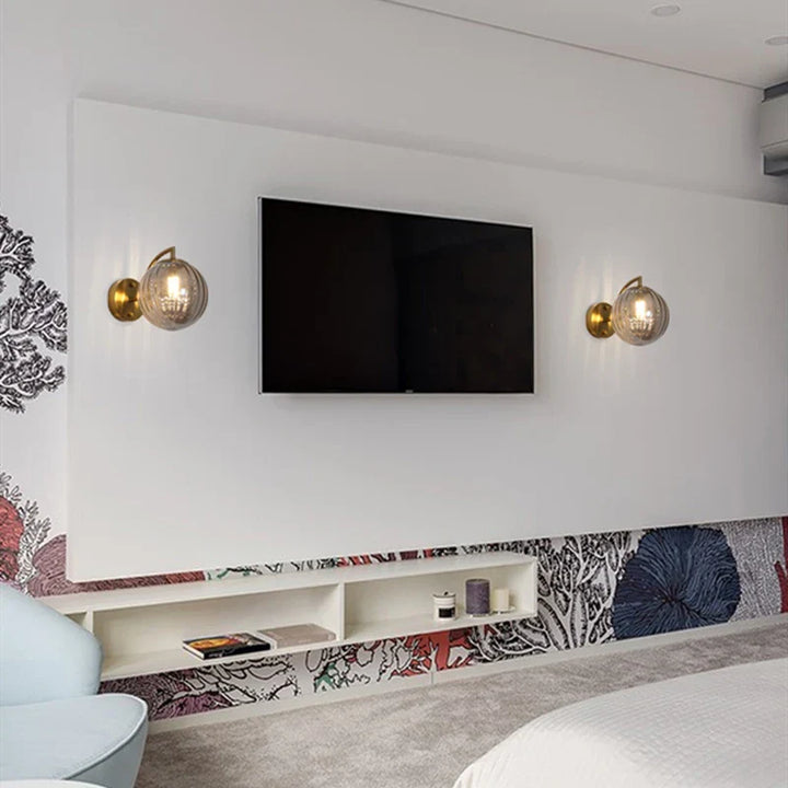 Contemporary Glass Ball Wall Light | Brass & Tinted Glass Finish