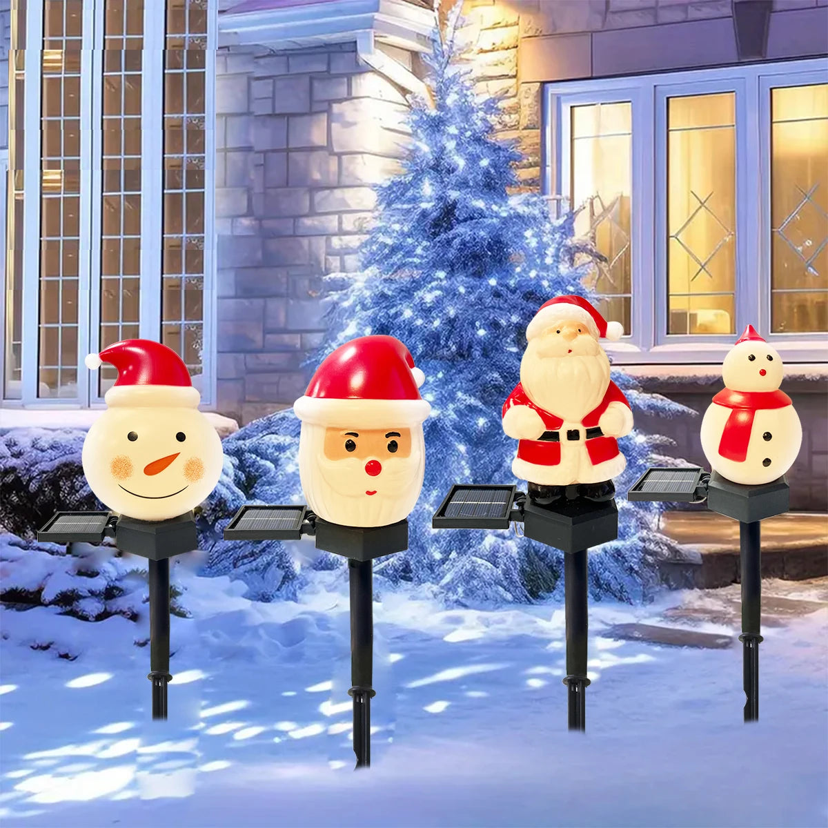 Christmas's Outdoor Solar Santa Claus & Snowman Lawn Light Decor