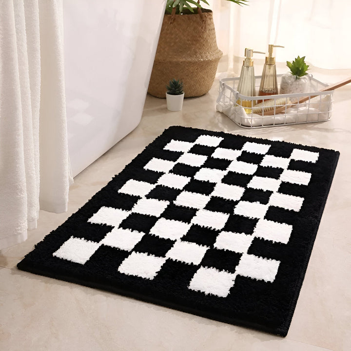 Plush Checkered Bath Mat for Ultimate Comfort and Style-Orizon Depot