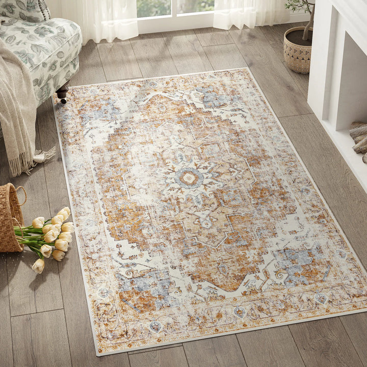 Foldable Non-Slip Oriental Style Medallion Rug for Home Decor