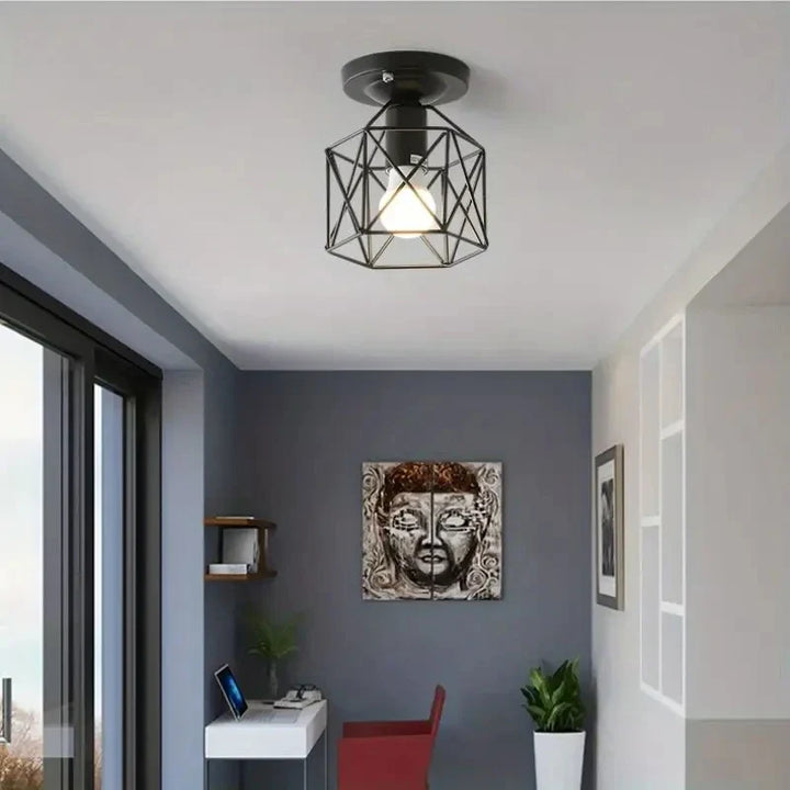 Geometric Metal Cage Design Modern Gold Ceiling Light Fixture
