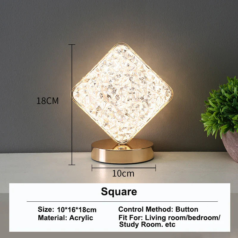 3D Crystal LED Night Light | Rechargeable Touch Dimming Lamp