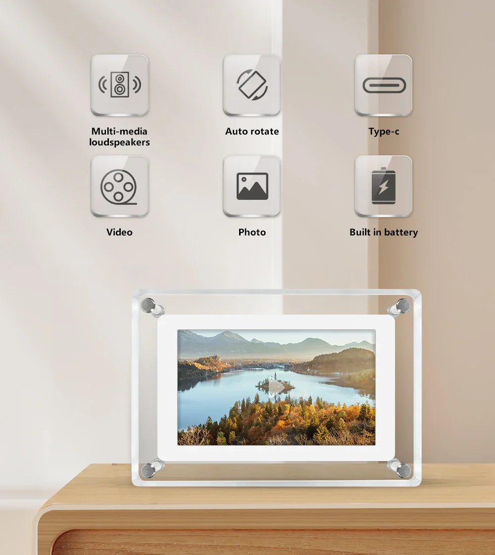 Portable Acrylic Digital Photo Frame with IPS Display and Battery