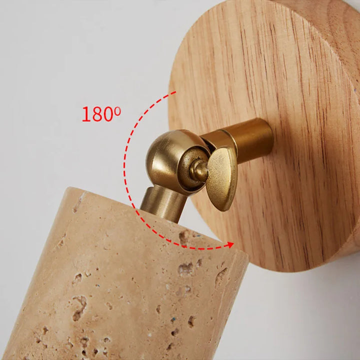 Wabi-Sabi Wall Lamp | Travertine and Wood Lighting Fixture