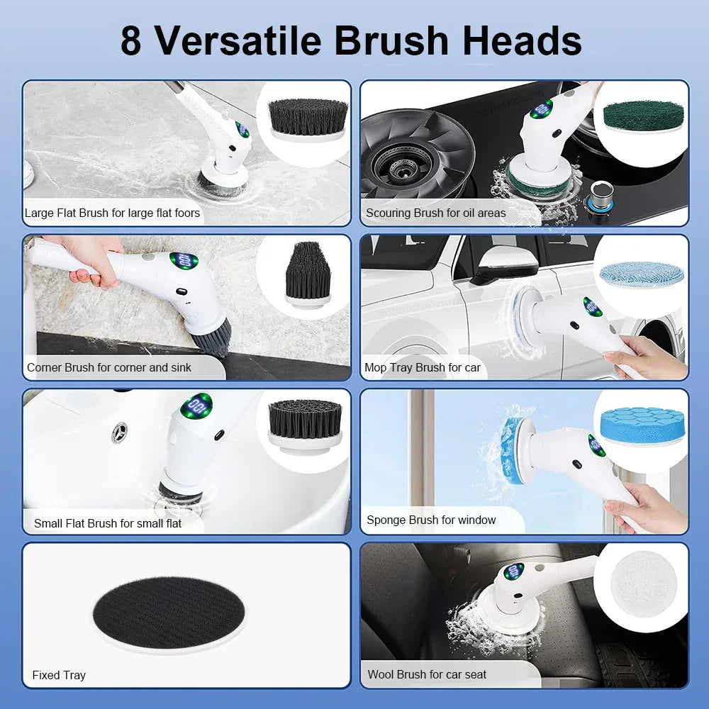 8-in-1 Multifunctional Electric Cleaning Brush - Wireless & Rotating-Orizon Depot