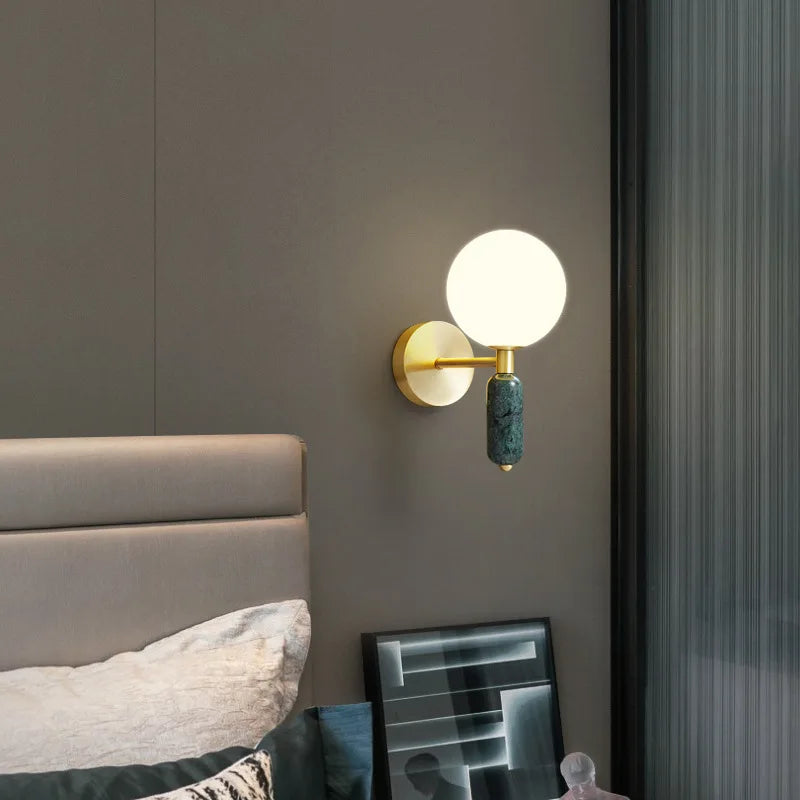 Modern Gold Finish Marble and Glass Wall Sconce Lamp