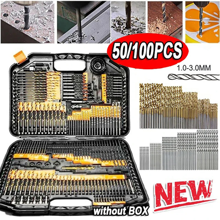 Titanium Coated HSS Drill Bits Set - 100/50 Pcs High Speed Steel Tools