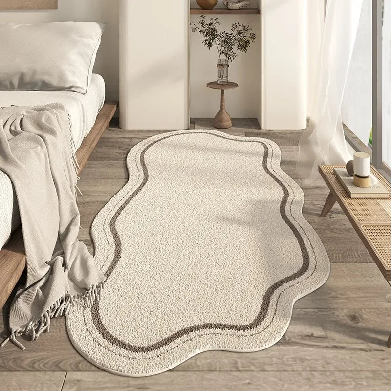 Soft Cream Irregular Shaped Rug | Minimalist Non-Slip Carpet-Orizon Depot