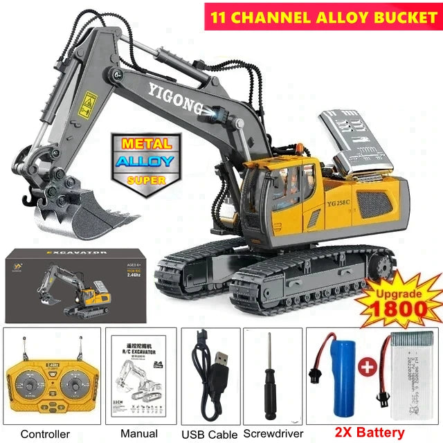 Remote Control 4WD Excavator Dump Truck Bulldozer Toy for Kids