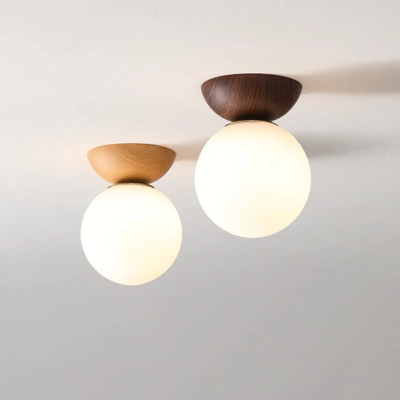 Nordic Glass Ball Ceiling and Pendant Light with Wood Finish