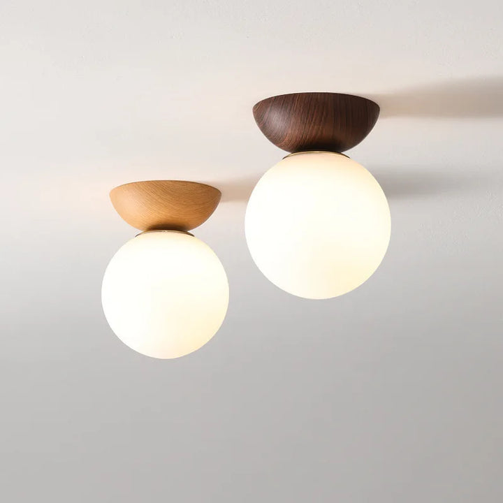 Nordic Glass Ball Ceiling and Pendant Light with Wood Finish