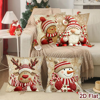 Christmas's 4pcs Gnome Gingerbread Man Throw Pillow Covers