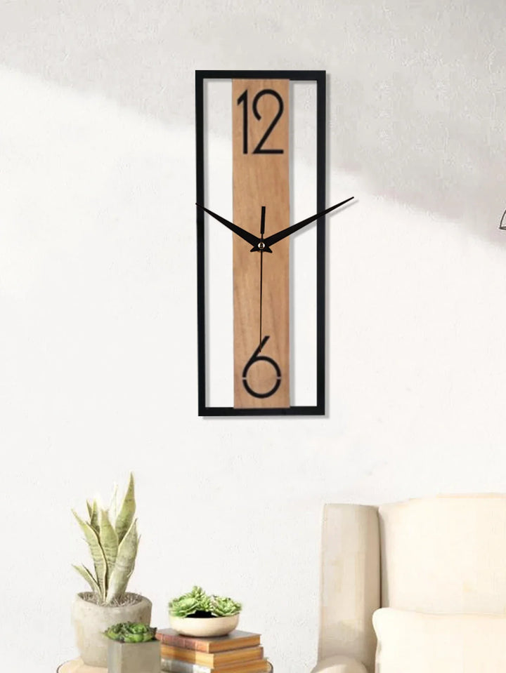 Sleek Rectangular Wall Clock with Slim Wood Grain Frame Design