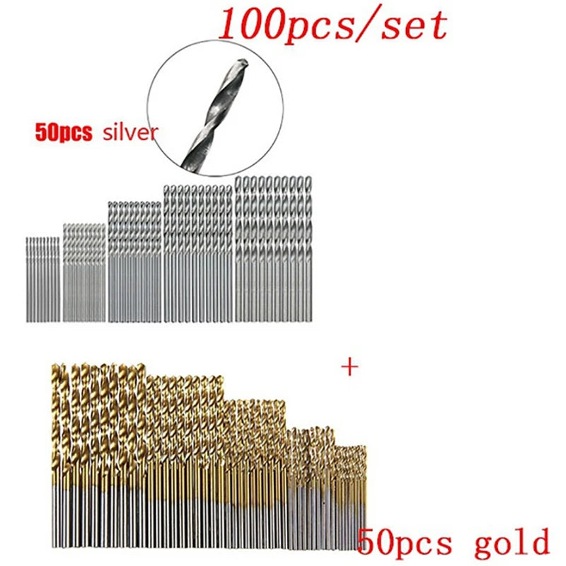 Titanium Coated HSS Drill Bits Set - 100/50 Pcs High Speed Steel Tools