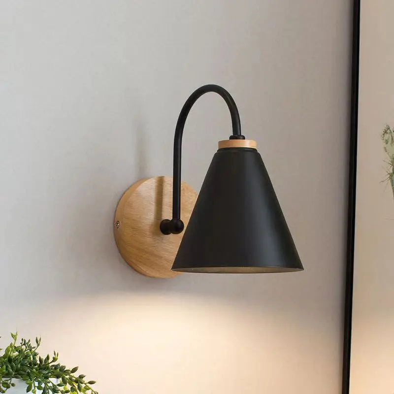 Scandinavian Wood and Iron Wall Light Fixture