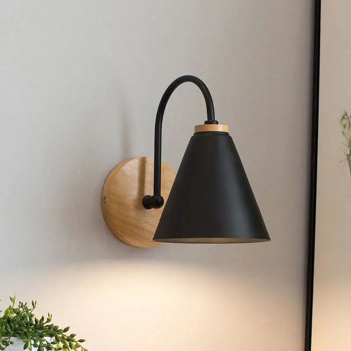 Scandinavian Wood and Iron Wall Light Fixture