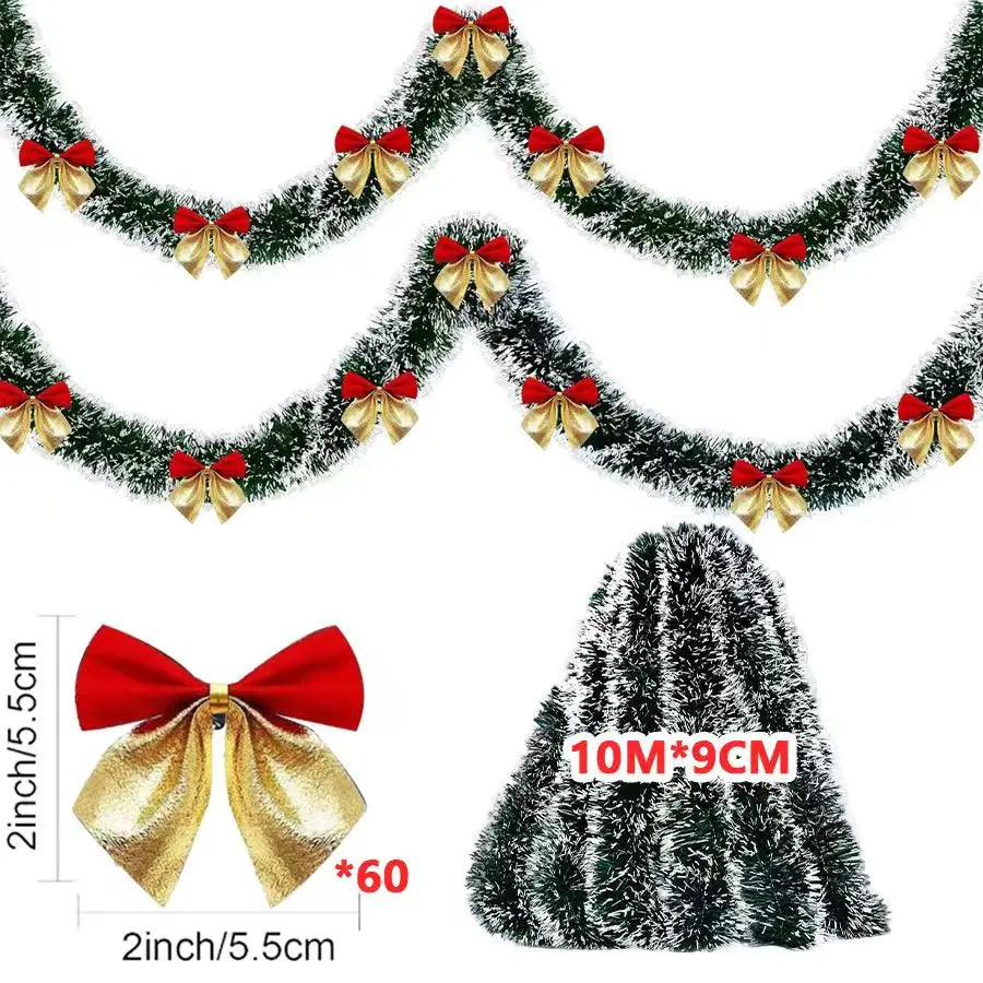 Christmas's 2/4/6/10M Green Tinsel Ribbons with Bow for Holiday Decor