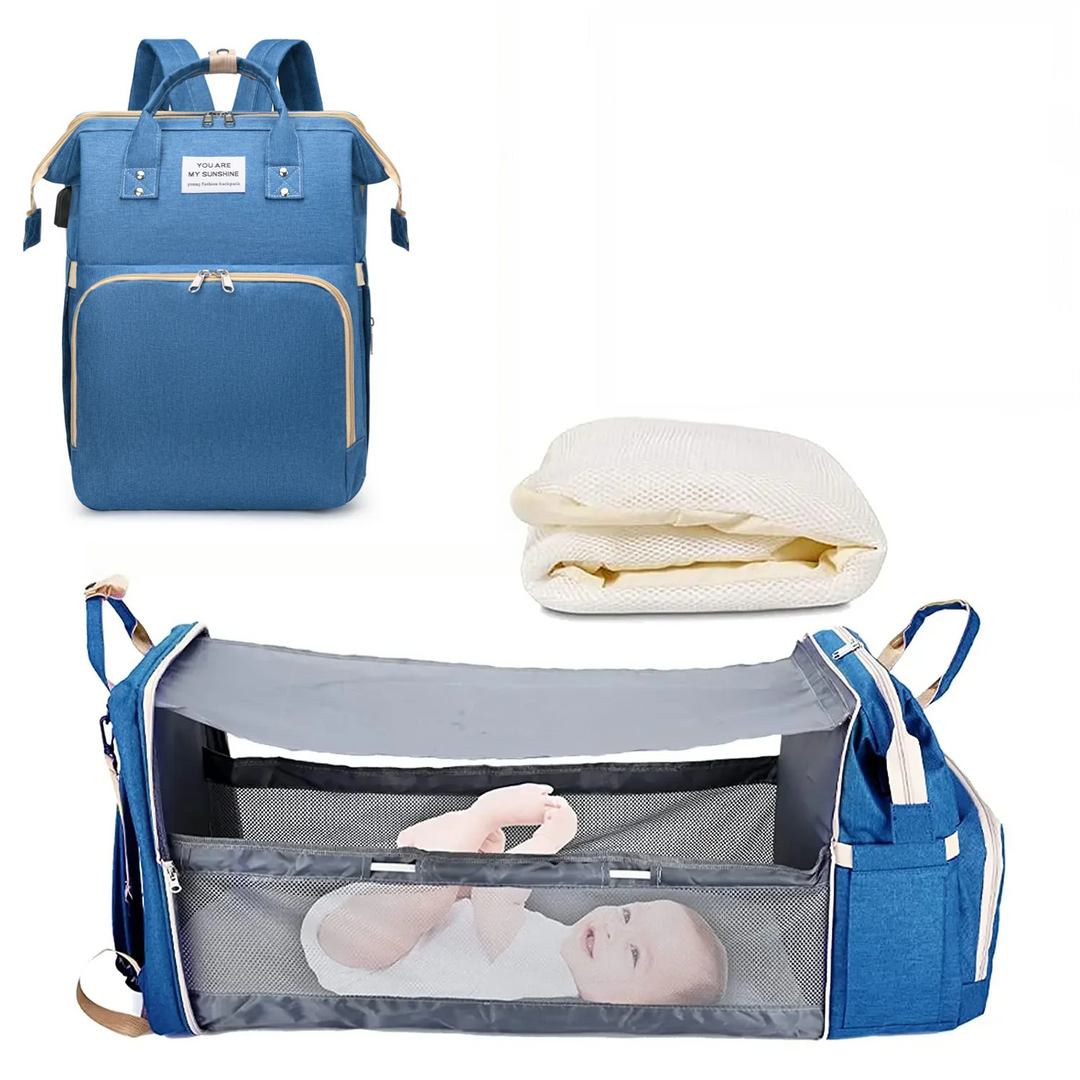 3-in-1 Waterproof Diaper Bag Backpack with Foldable Baby Bed & USB Charge