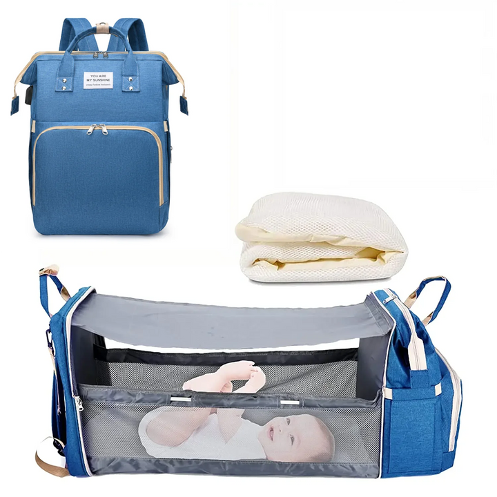3-in-1 Waterproof Diaper Bag Backpack with Foldable Baby Bed & USB Charge