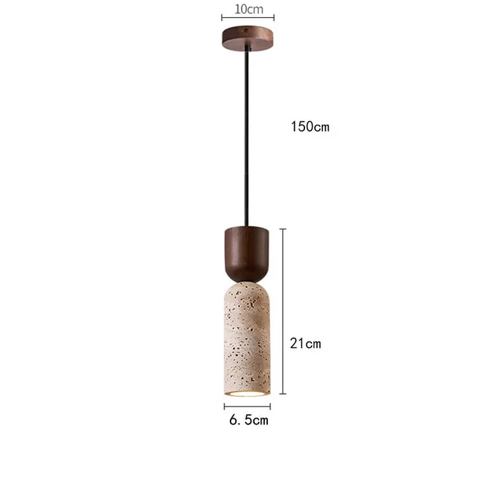 Minimalist Travertine & Wood Pendant Light | Japanese Style Bedside Lamp