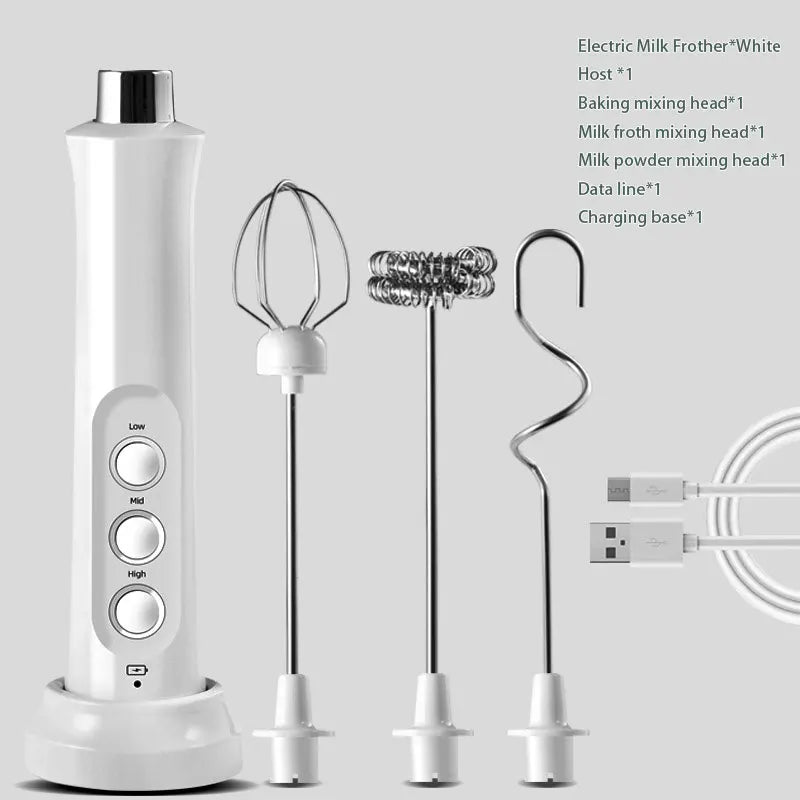 3-in-1 Rechargeable Electric Milk Frother Handheld Drink Mixer-Orizon Depot