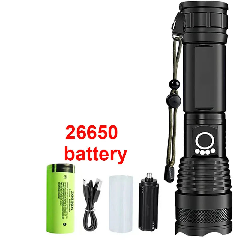 High-Power Rechargeable LED Tactical Flashlight with Zoom for Outdoors