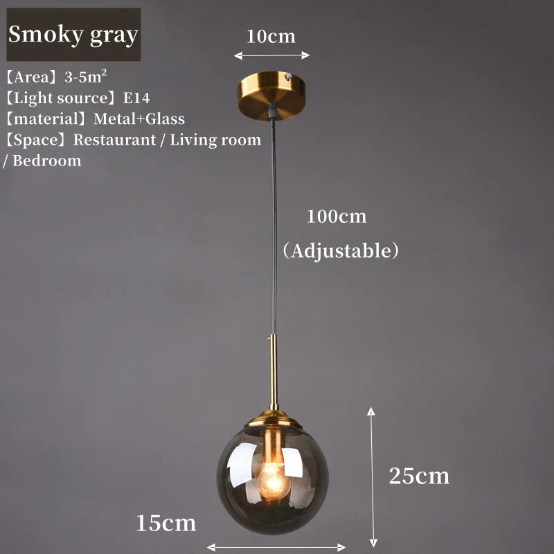 Nordic Glass Globe Pendant Light in Amber, Smoke Grey, Clear