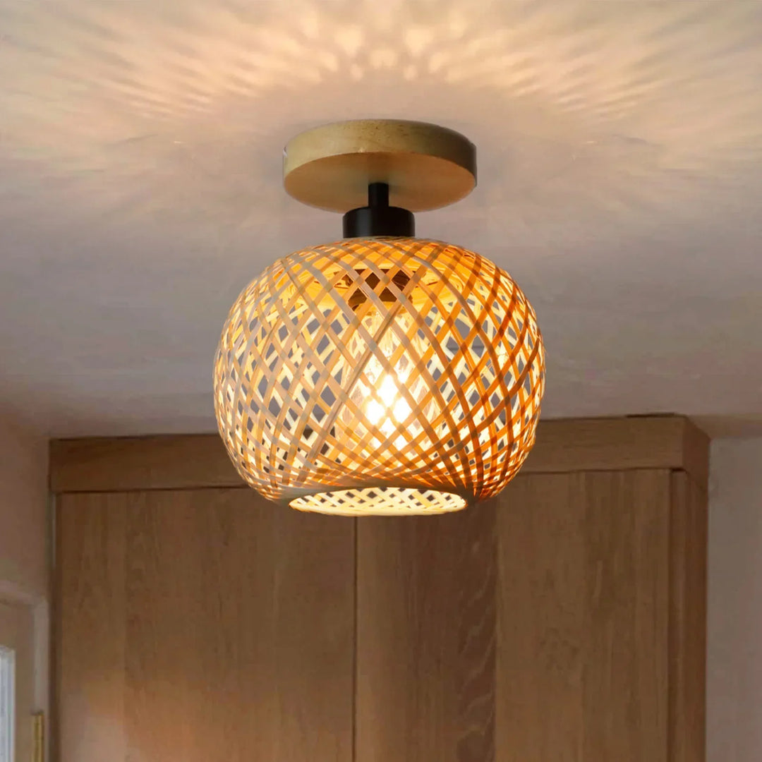 Handwoven Rattan LED Ceiling Lamp | Eco-Friendly Bamboo Design