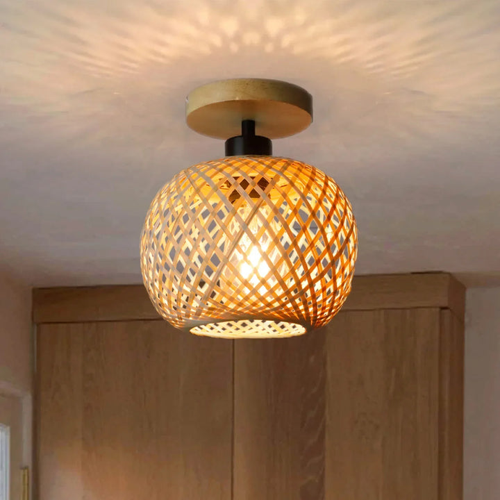 Handwoven Rattan LED Ceiling Lamp | Eco-Friendly Bamboo Design
