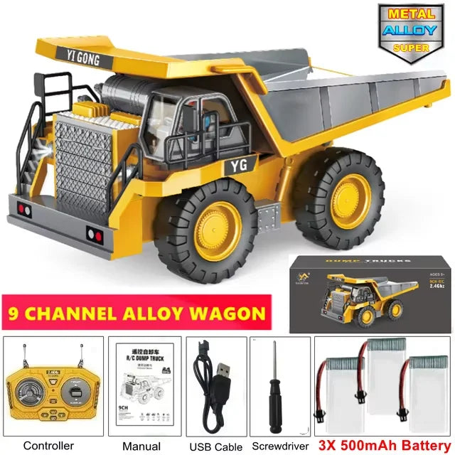 Remote Control 4WD Excavator Dump Truck Bulldozer Toy for Kids