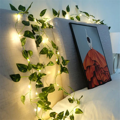 Christmas's + Battery-Powered Green Leaf Fairy Lights for Home Decor