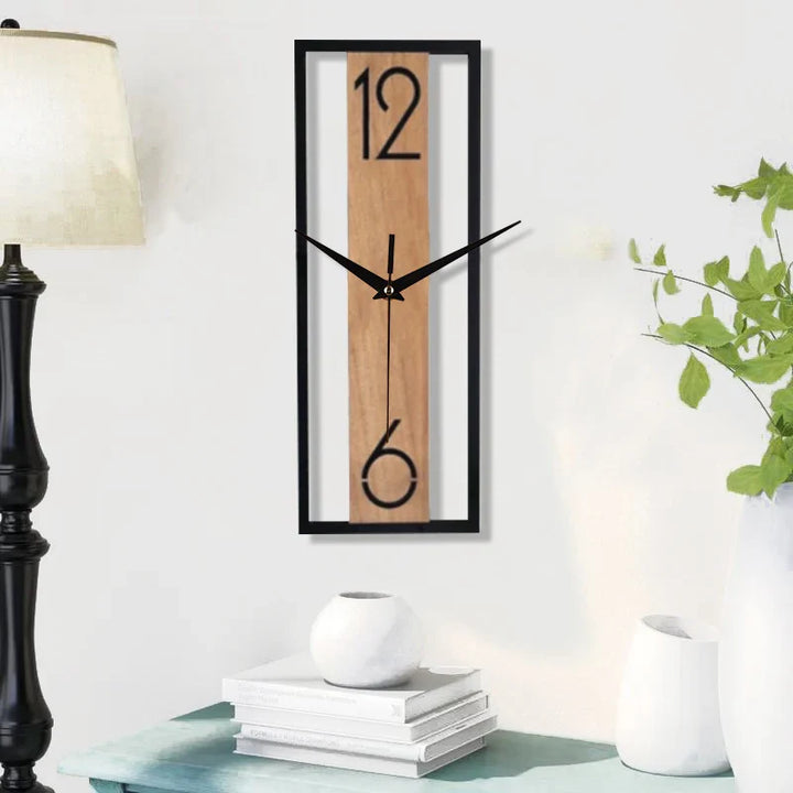 Sleek Rectangular Wall Clock with Slim Wood Grain Frame Design