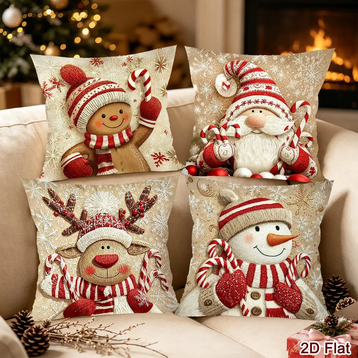 Christmas's 4pcs Gnome Gingerbread Man Throw Pillow Covers