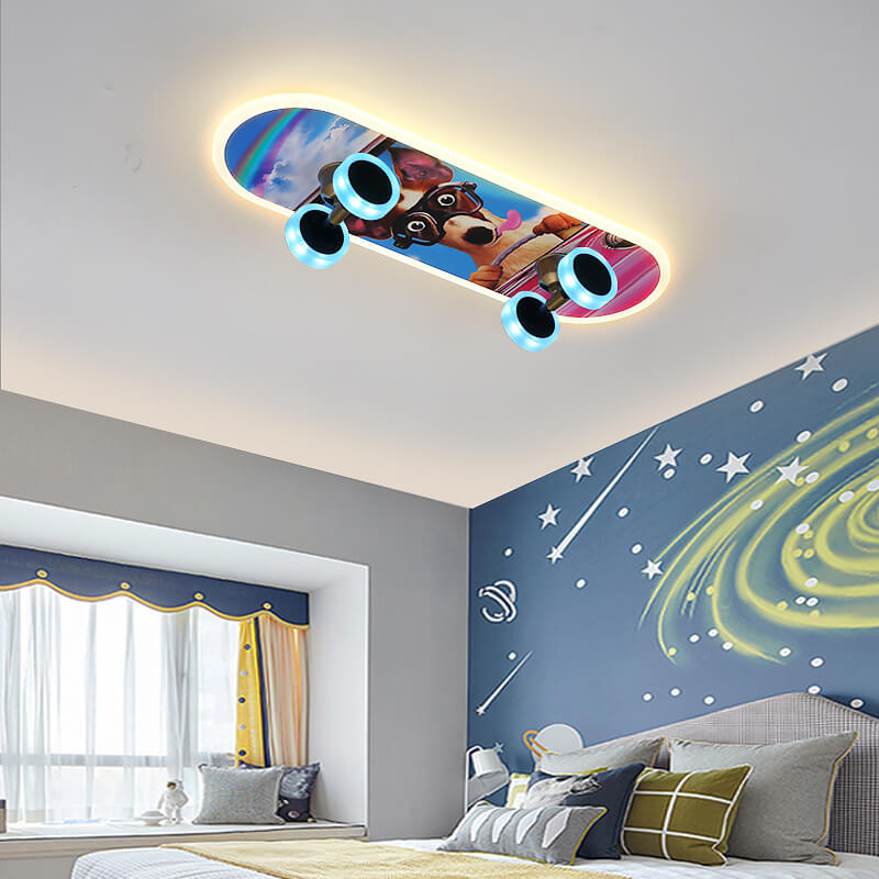 Modern Creative Cartoon Skateboard Acrylic LED Kids Flush Mount Ceiling Lamp-Orizon Depot