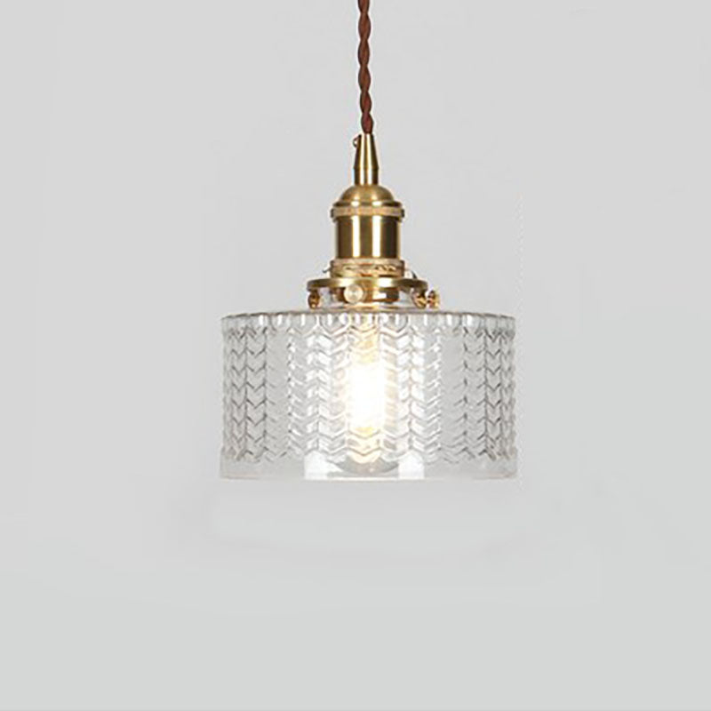 Vintage Japanese Brass Glass Round Jar Single Light Pendant Lamp-Orizon Depot