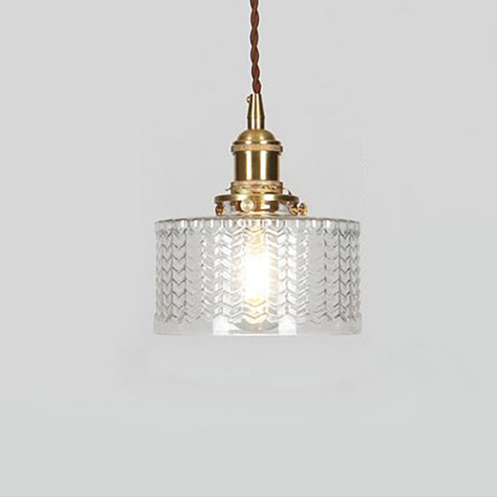 Vintage Japanese Brass Glass Round Jar Single Light Pendant Lamp-Orizon Depot