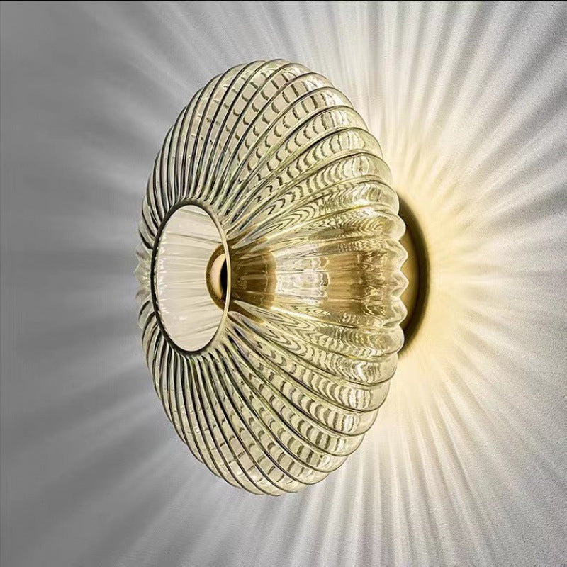 Vintage Glass Wall Sconce | Striped Round Disc Light Fixture