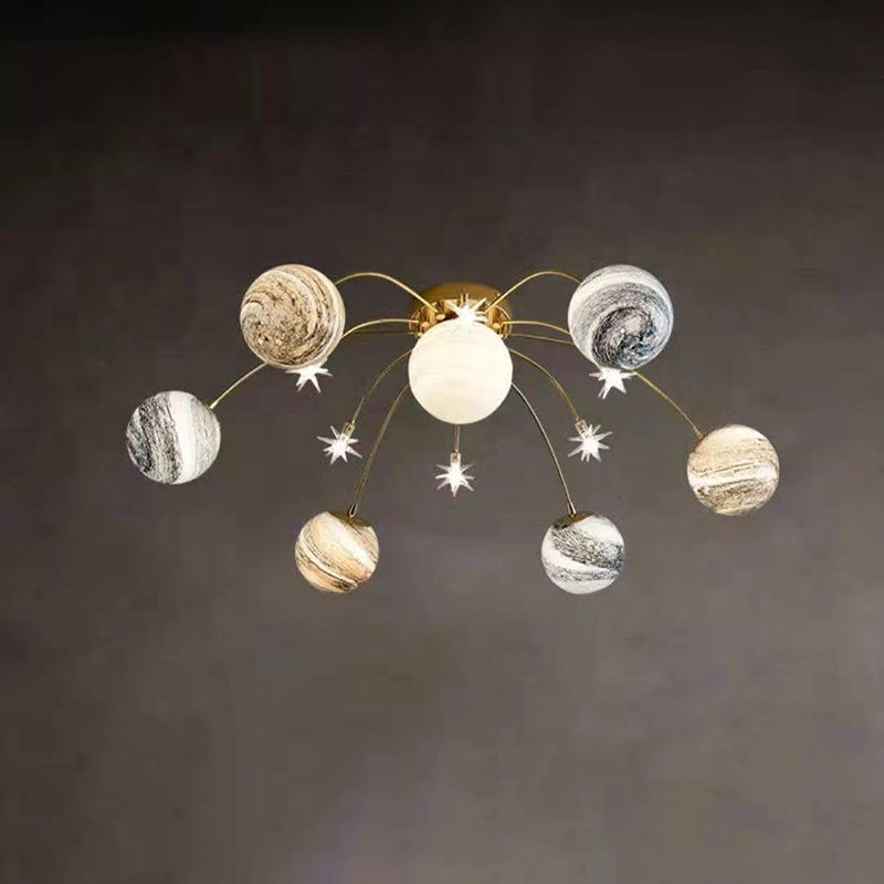 Contemporary Nordic Kids Iron Glass Ball Earth Planet 13-Light Semi-Flush Mount Ceiling Lamp-Orizon Depot